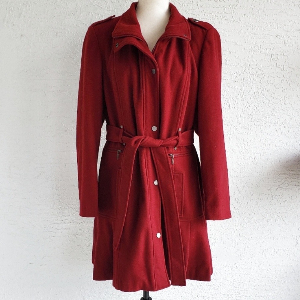 Calvin Klein Burgundy Red Wool Pea Coat Sz XL
